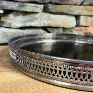 VTG Silver Serving Tray Black Formica Mid-century Modern Sheffield Silver Co.